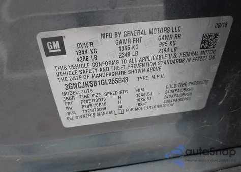 2016 Chevrolet Trax 1Ls from USA, damaged, VIN 3GNCJKSB1GL265843